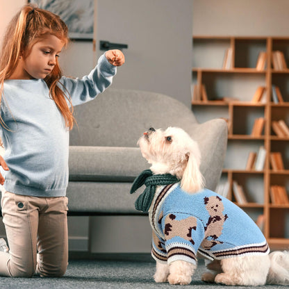 ABRRLO Small Dog Sweaters Cute Bear Dog Cardigans Clothes for Small Medium Dogs Boy Girl Puppy Cat Knitting Cardigan Outfits Dogs Autumn Coats Warm Pet Doggy Clothes Soft Knitwear Apparel (Beige,M)
