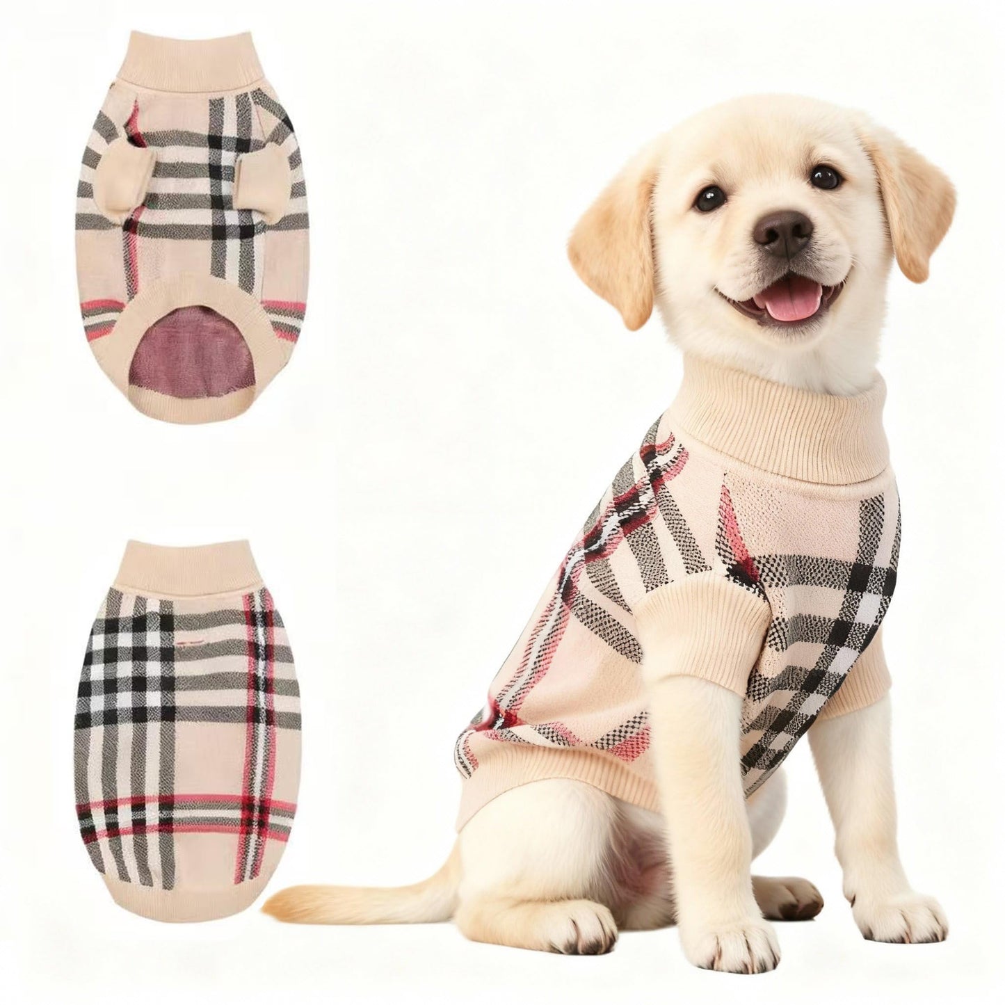 Small/Medium Dog Sweater, Warm Dog Winter Coat w/Sleeves, Comfortable High Neck & Leash Hole, Premium Dog Clothes for Schnauzer-Best for Holidays, Daily Walks M Apricot