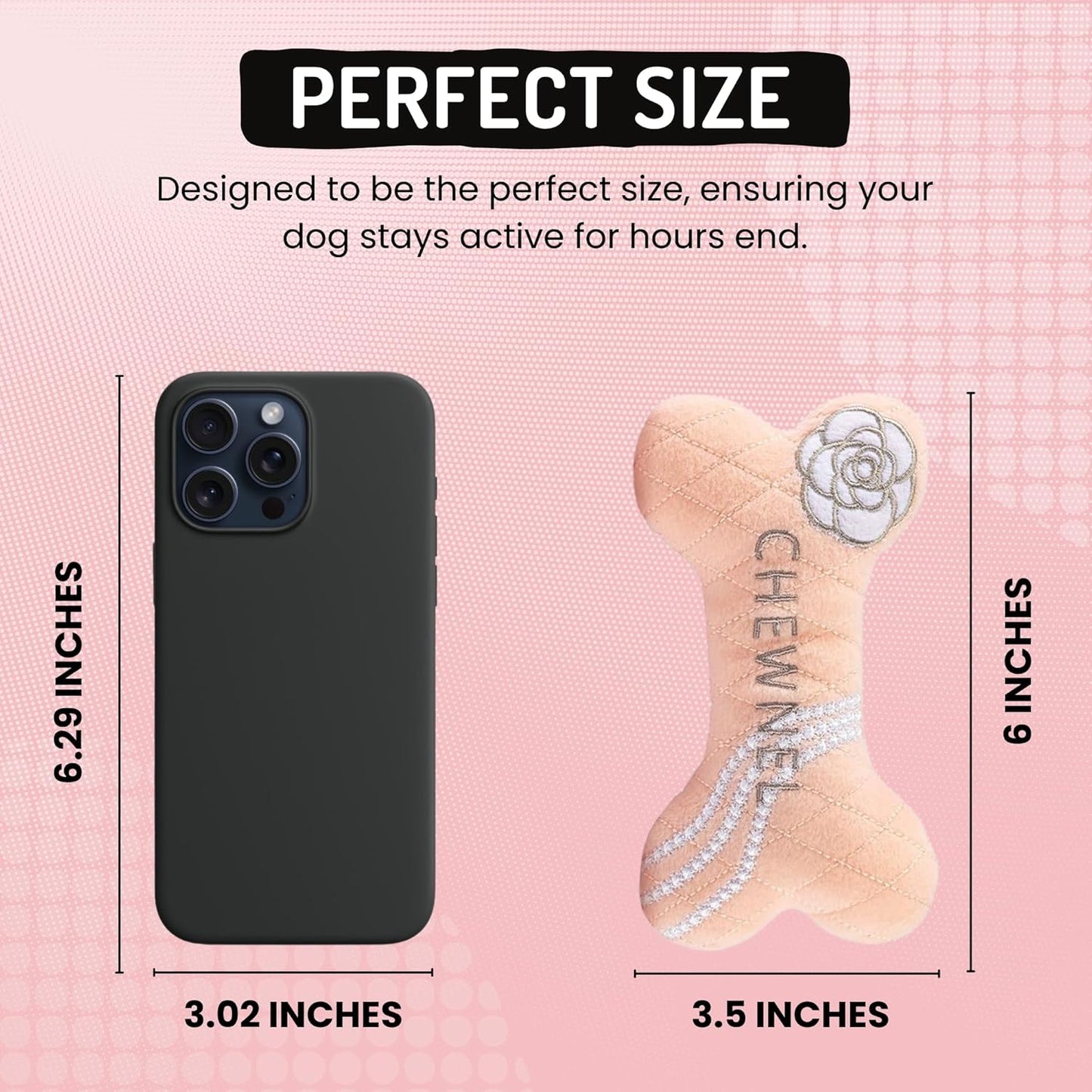 Dog Diggin Designs Chewnel Blush Plush Dog Toy Bone | Luxury-Inspired Parody Designer Bone with Squeaker, Soft Plush Chew & Play Dog Toy – Prêt-à-Porter Play!