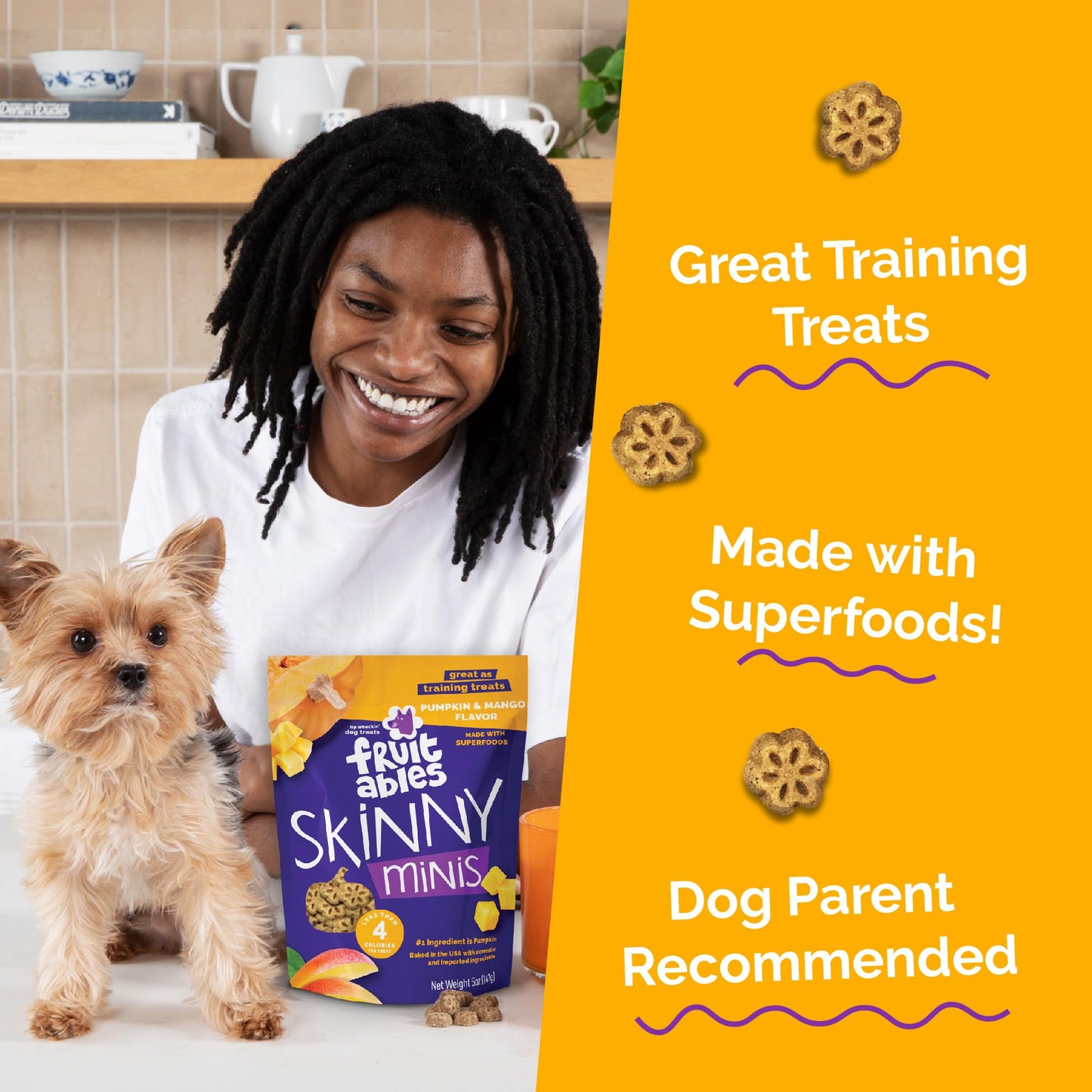 Fruitables Skinny Mini Dog Treats, Healthy Sweet Potato Treat for Dogs, Low Calorie & Delicious, Puppy Training, No Wheat, Corn or Soy, Made in the USA, Bacon and Apple Flavor, 12oz