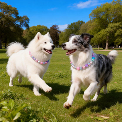 BWOGUE Adjustable Bubblegum Dog Collar Necklace - Sparkly Candy Color Beaded Pet Collar Jewelry for Medium Large Dogs, Party Accessory for Dogs Birthday & Valentine’s Day Gifts(L,16.0"-19.0")