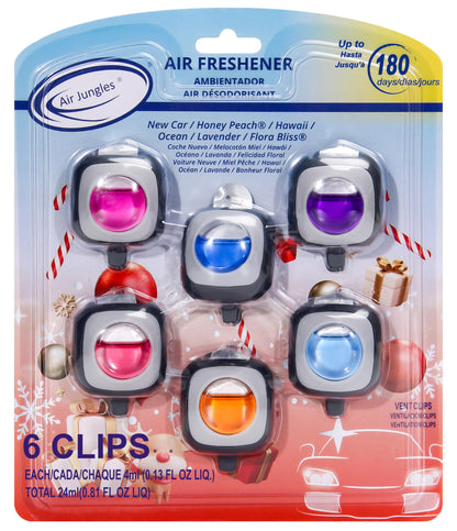 Air Jungles New Car Scent Car Air Freshener Vent Clip, 6 Count Long Lasting Up to 180 days, Natural Essential Oil Car Fragrance for Women and Men, Odor Eliminator - 4ml Each