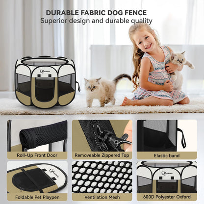 Siedihit Dog Cat Playpen, Puppy Pet Playpen Indoor for Small Dog Crate Tent Cage Outdoor, Portable Pop Up Dogs Enclosure Kennel with Carrying Case for Dogs/Cats/Rabbits(Grey, Small