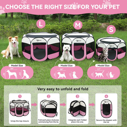 Siedihit Dog Cat Playpen, Puppy Pet Playpen Indoor for Small Dog Crate Tent Cage Outdoor, Portable Pop Up Dogs Enclosure Kennel with Carrying Case for Dogs/Cats/Rabbits(Grey, Small