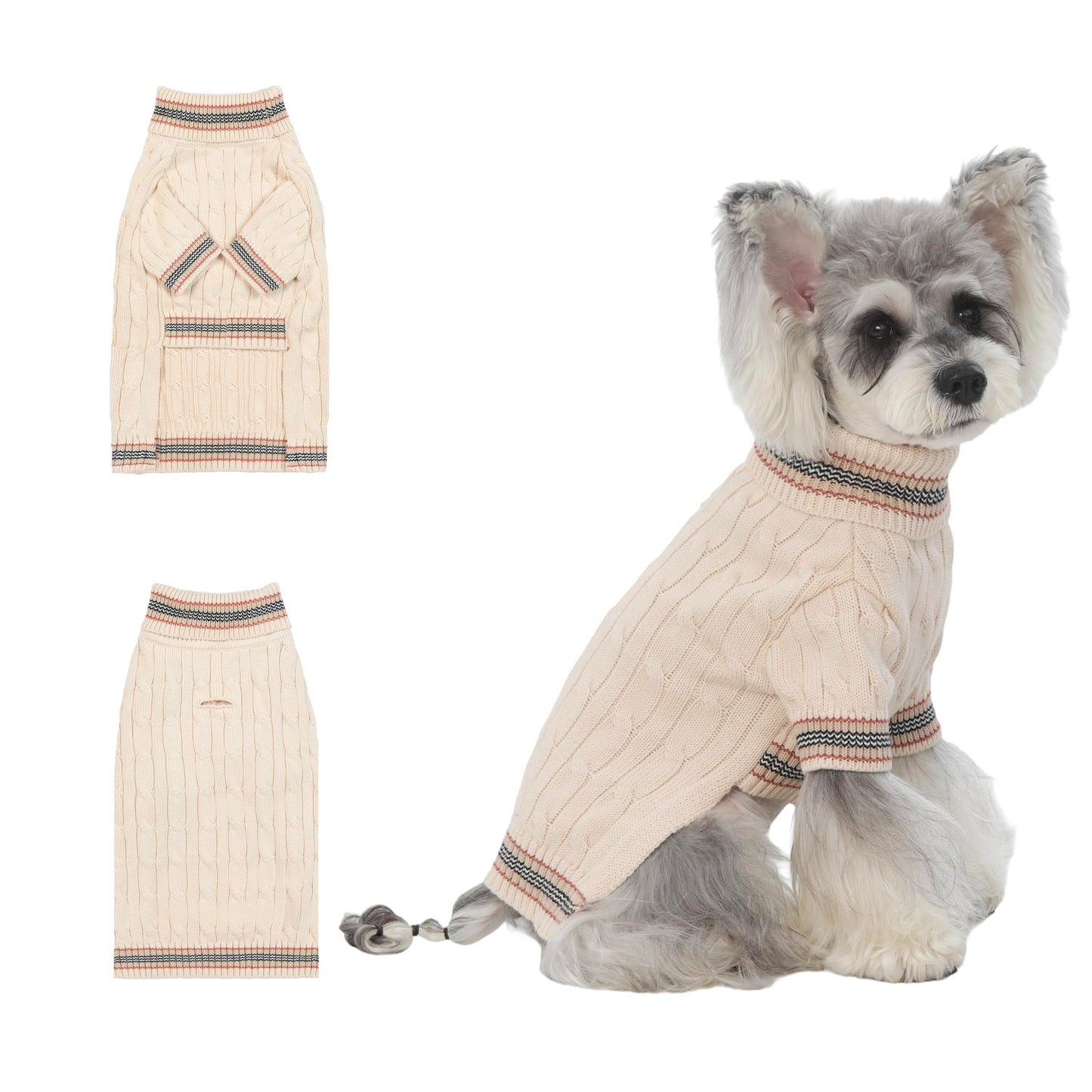 Small/Medium Dog Sweater, Warm Dog Winter Coat w/Sleeves, Comfortable High Neck & Leash Hole, Premium Dog Clothes for Schnauzer-Best for Holidays, Daily Walks M Apricot