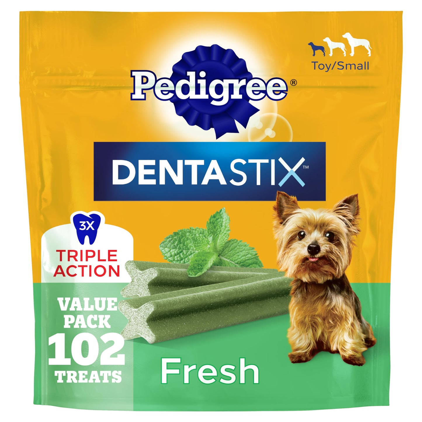Pedigree Dentastix Dental Chews for Dogs, Small and Toy Breed Dog Treats, Fresh Flavor, 12.31 oz. Bag (51 Treats Total)