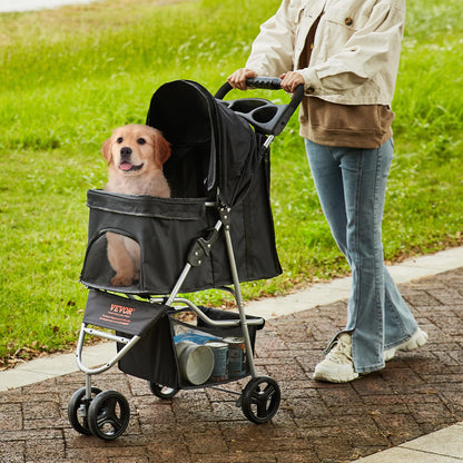 VEVOR Pet Stroller, 35 lbs Weight Capacity, Foldable Dog Stroller Cart, 4 Wheels Cats Strollers with with Detachable Carrier & Mesh Windows, Portable Design with Brake for Small to Medium Pets