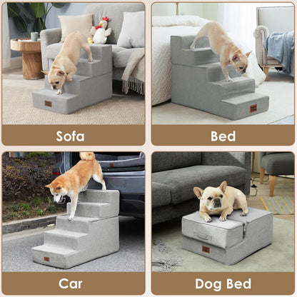 EHEYCIGA Dog Stairs for Bed 18" H, 4-Step Dog Steps for High Bed, Pet Steps for Small Dogs and Cats, Non-Slip Balanced Pet Ramp Indoor, Grey