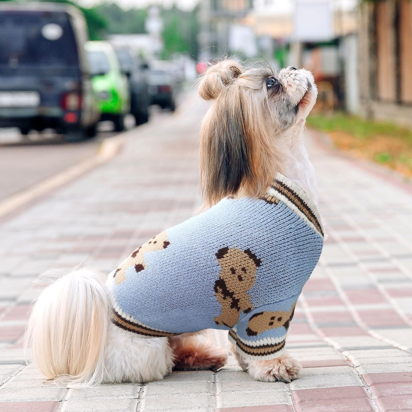 ABRRLO Small Dog Sweaters Cute Bear Dog Cardigans Clothes for Small Medium Dogs Boy Girl Puppy Cat Knitting Cardigan Outfits Dogs Autumn Coats Warm Pet Doggy Clothes Soft Knitwear Apparel (Beige,M)