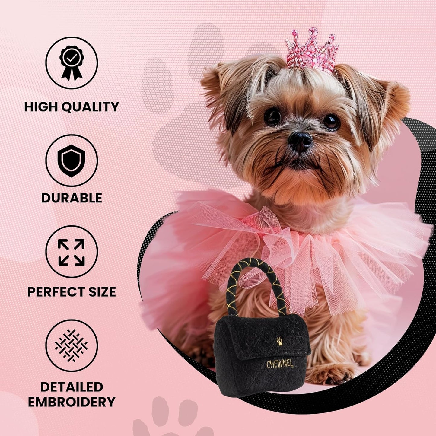 Dog Diggin Designs Chewnel Classique Plush Dog Toy Purse | Luxury-Inspired Parody Designer Handbag with Squeaker, Soft Plush Fashion Dog Toy – Haute Couture Purses & Handbags