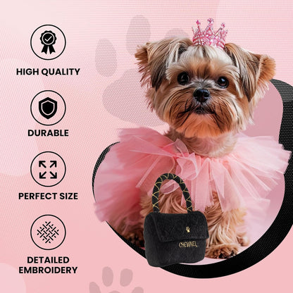Dog Diggin Designs Chewnel Classique Plush Dog Toy Purse | Luxury-Inspired Parody Designer Handbag with Squeaker, Soft Plush Fashion Dog Toy – Haute Couture Purses & Handbags