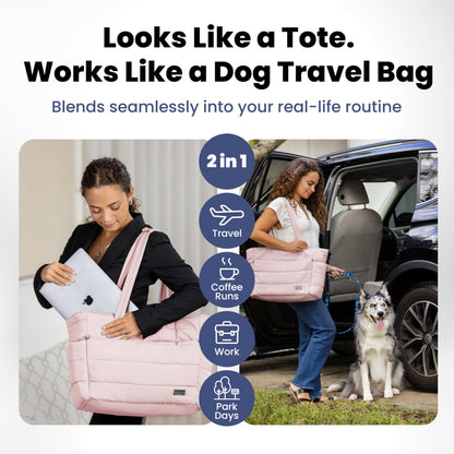 rubyloo Puffer Dog Travel Bag for Dog Moms – Doggy Diaper Bag with Pet Bowls & Food Storage or Everyday Puffy Tote – Doggy Mom Gifts for Women – Lightweight, Travel-Ready Gift for Pet Lovers – Beige