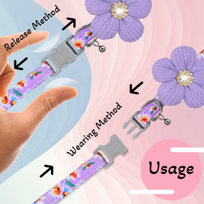 Small Dog Collar with Flower, Puppy Collar for Girl Dog Collars for Small Dogs Cute Dog Collar with Bell, Adjustable Length