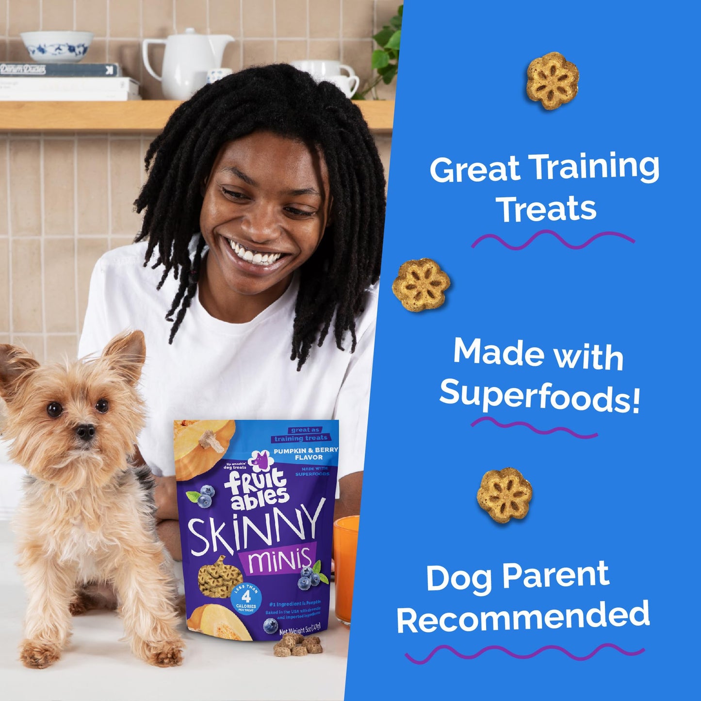 Fruitables Skinny Mini Dog Treats, Healthy Sweet Potato Treat for Dogs, Low Calorie & Delicious, Puppy Training, No Wheat, Corn or Soy, Made in the USA, Bacon and Apple Flavor, 12oz