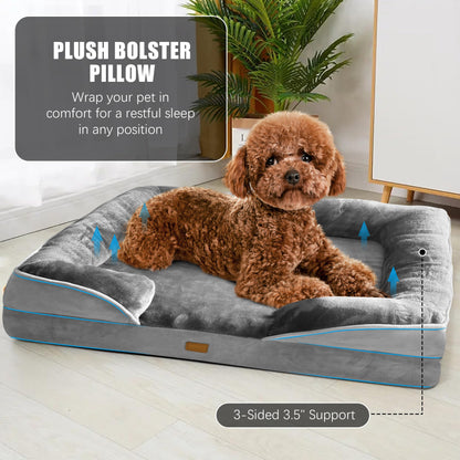 Orthopedic Dog Bed with Sides - Dog Sofa Beds for Medium Dogs, Supportive Foam Pet Couch Bed with Washable Removable Cover, Waterproof Lining and Non-Slip Bottom, Grey - M