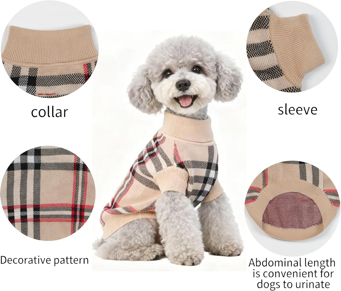 Small/Medium Dog Sweater, Warm Dog Winter Coat w/Sleeves, Comfortable High Neck & Leash Hole, Premium Dog Clothes for Schnauzer-Best for Holidays, Daily Walks M Apricot