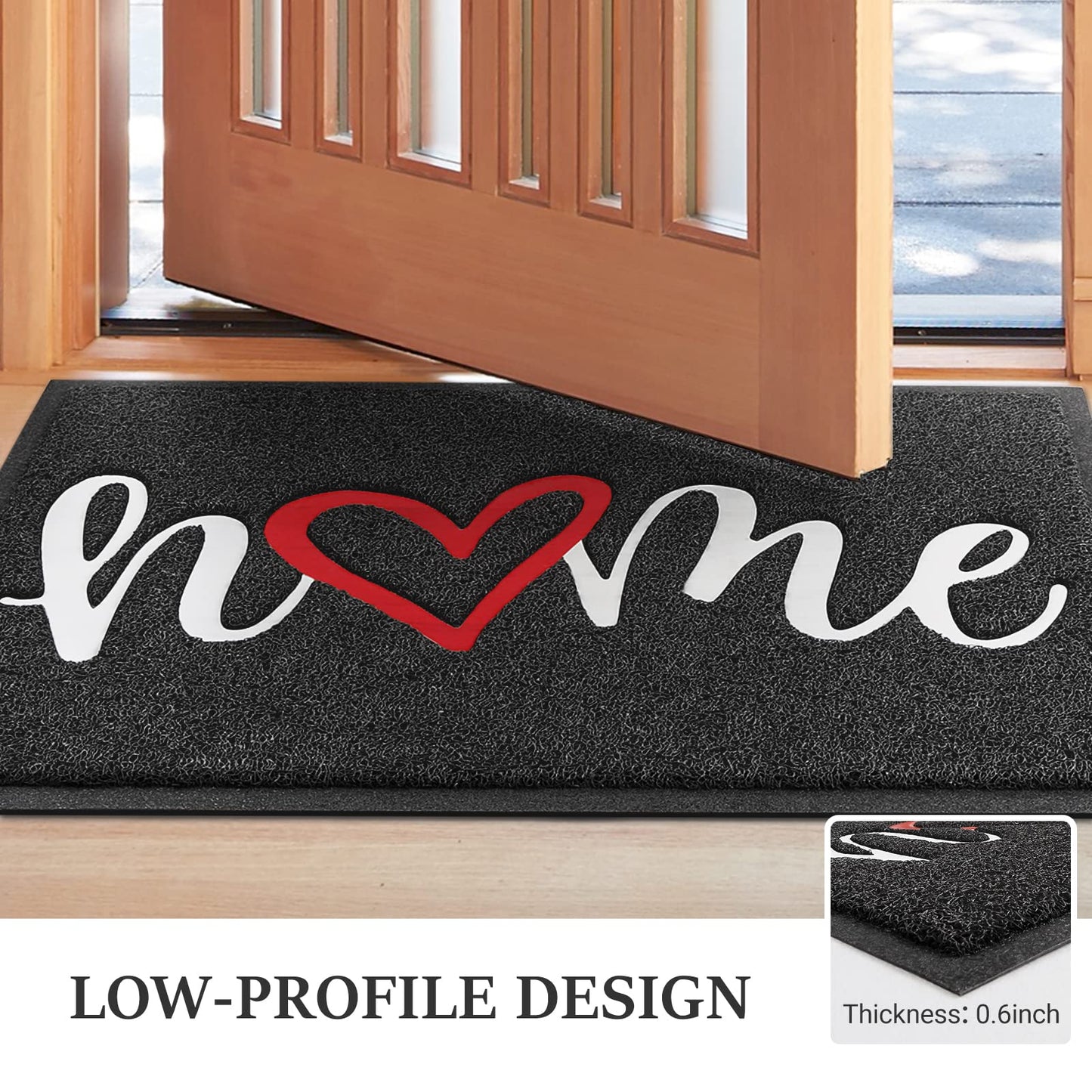 BeneathYourFeet Door Mat (30"x17.5",Black), Welcome Mat Low Profile Front Doormat Floor Mat Non Slip Rugs for Entryway, Patio, High Traffic Areas