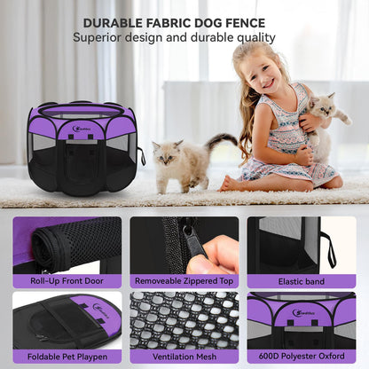 Siedihit Dog Cat Playpen, Puppy Pet Playpen Indoor for Small Dog Crate Tent Cage Outdoor, Portable Pop Up Dogs Enclosure Kennel with Carrying Case for Dogs/Cats/Rabbits(Grey, Small