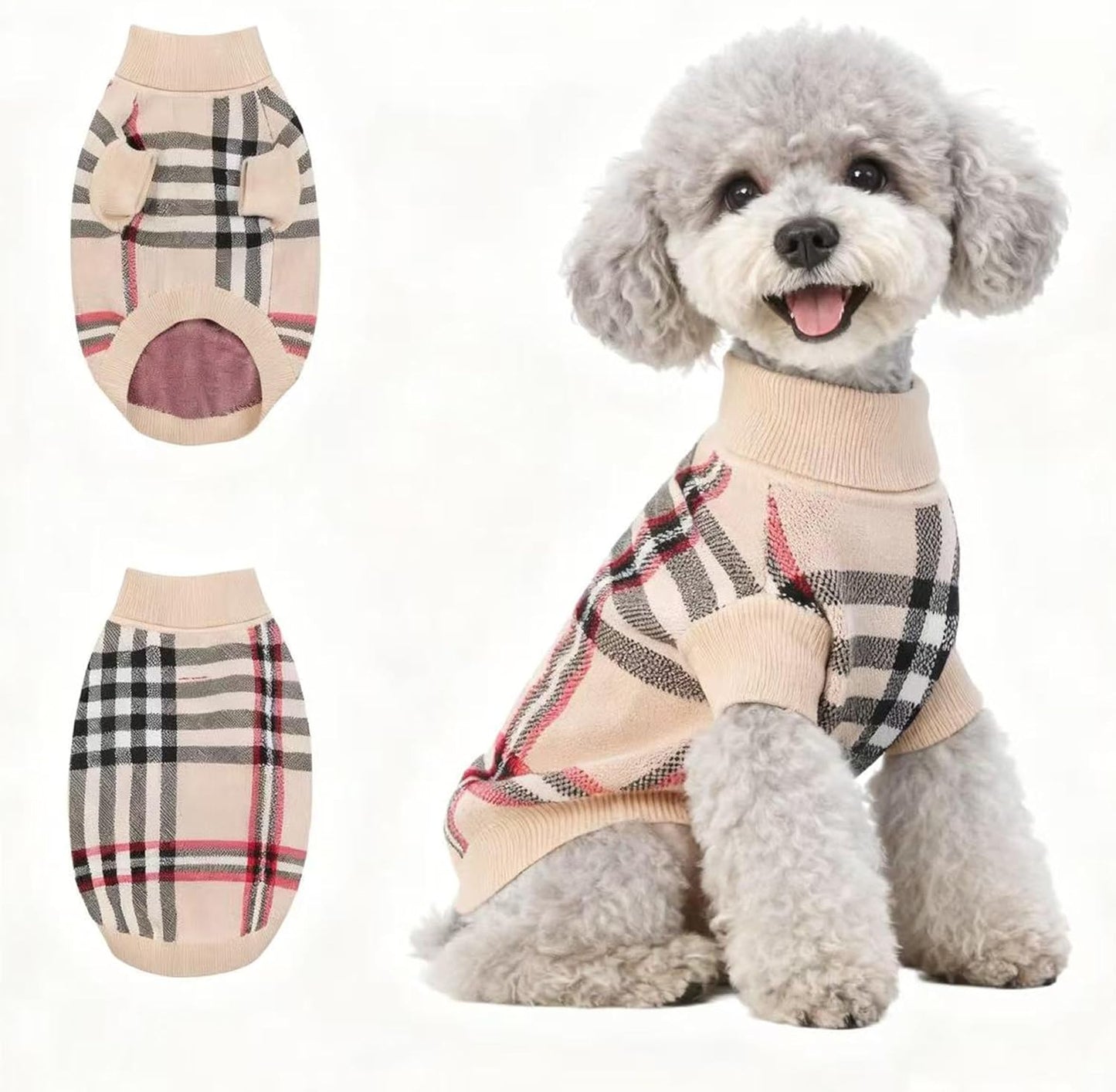 Small/Medium Dog Sweater, Warm Dog Winter Coat w/Sleeves, Comfortable High Neck & Leash Hole, Premium Dog Clothes for Schnauzer-Best for Holidays, Daily Walks M Apricot