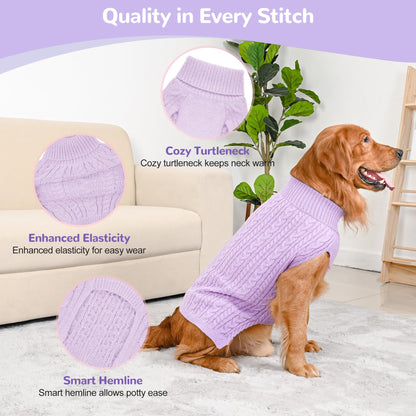 2 Pack Dog Sweaters for Small Dogs Winter Turtleneck Pullover Cable Knit Fleece Stretch Puppy Doggie Chihuahua Toy Poodle Yorkie Pomeranian Boy Girl Pet Clothes (S, Pink & Purple)