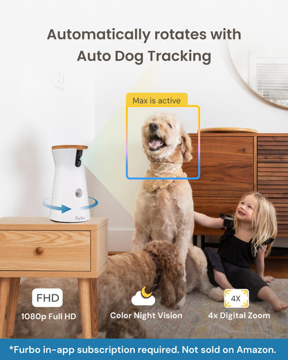 Furbo Mini 360° [Subscription Required] New 2K QHD Pet Camera - Unlock w/Paid Plan: Dog & Cat Safety Alerts, Rotating Treat Toss, 2-Way Speaker (Low Risk, 3mo Min. Cancel Anytime)