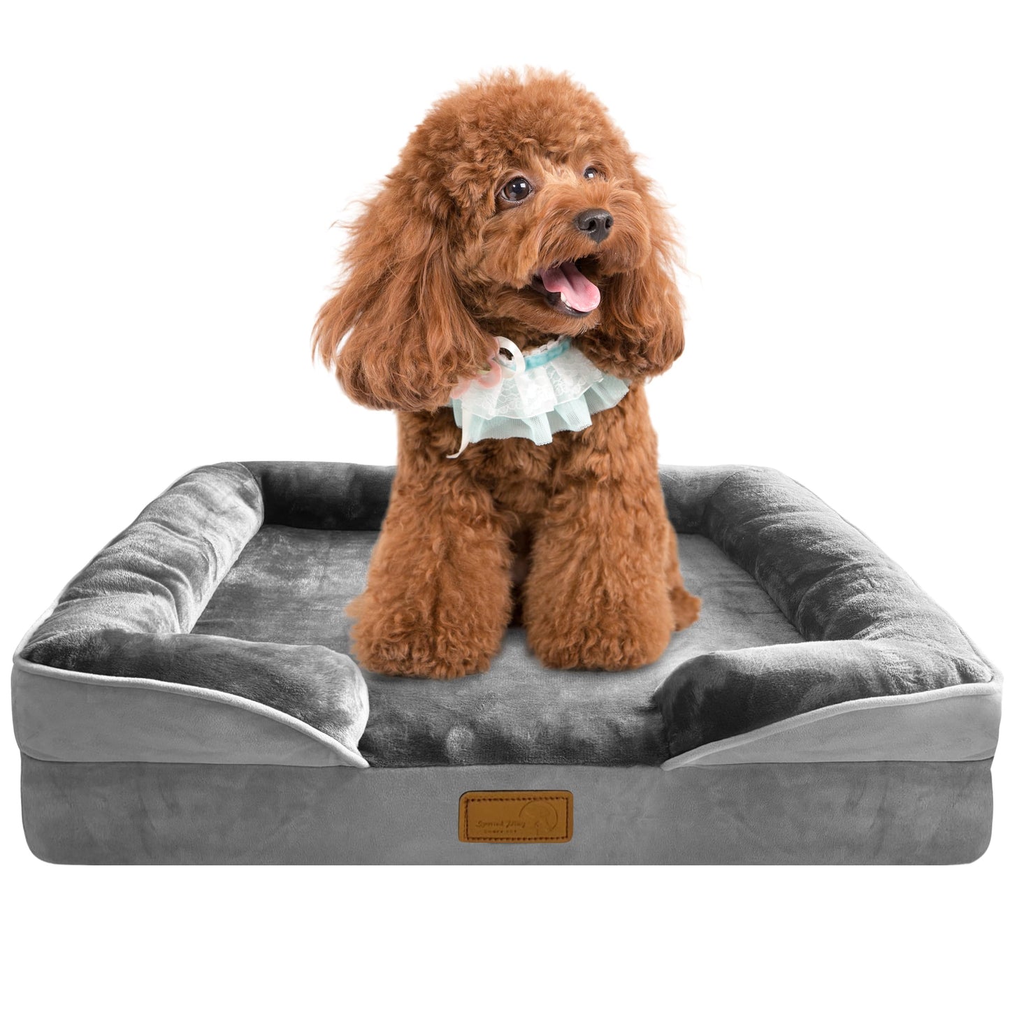 Orthopedic Dog Bed with Sides - Dog Sofa Beds for Medium Dogs, Supportive Foam Pet Couch Bed with Washable Removable Cover, Waterproof Lining and Non-Slip Bottom, Grey - M