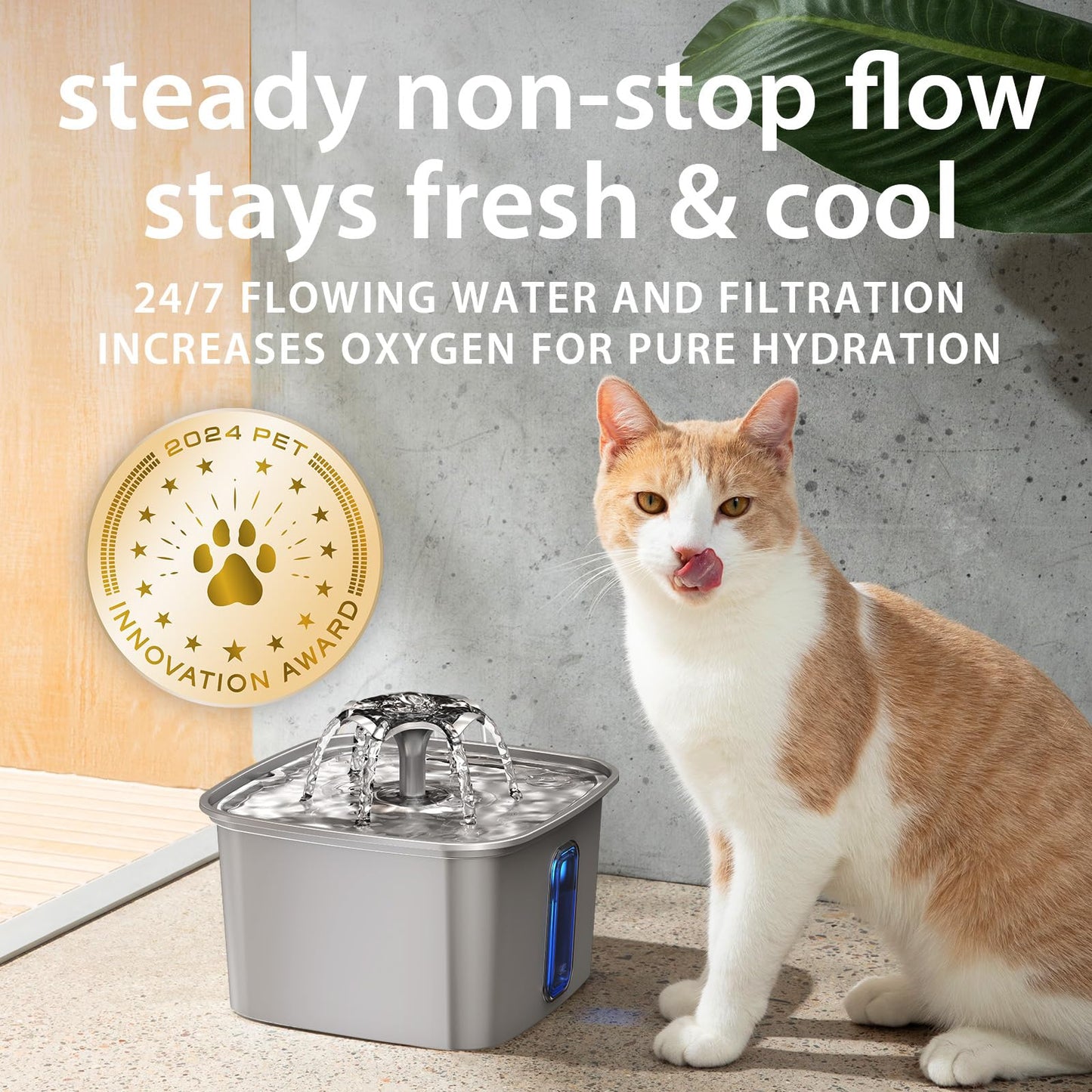 Veken Innovation Award Winner Stainless Steel Cat Water Fountain, 108oz/3.2L Automatic Pet Fountain Dog Water Dispenser with 3 Replacement Filters & Silicone Mat, Gifts for Cats, Dogs (Silver)