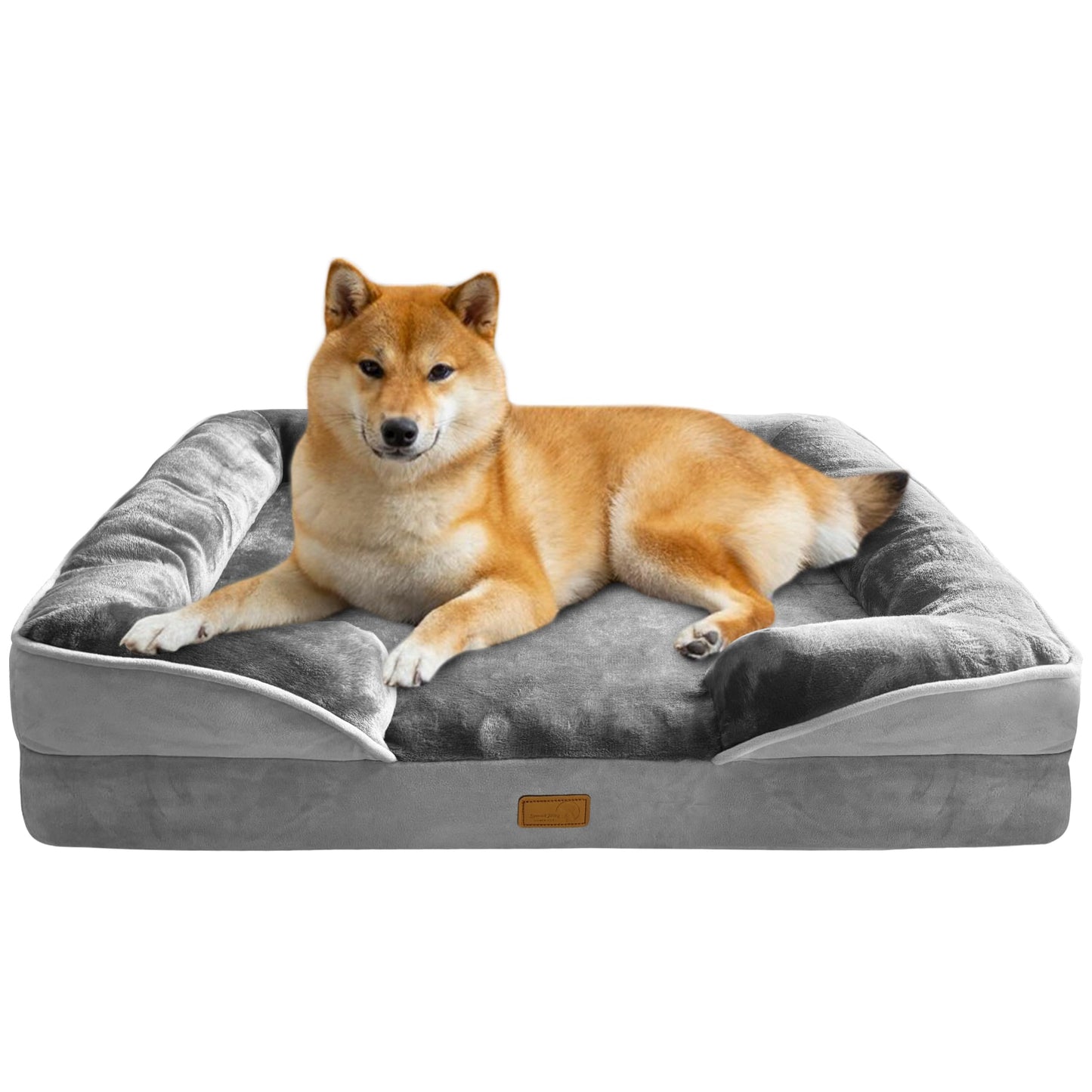 Orthopedic Dog Bed with Sides - Dog Sofa Beds for Medium Dogs, Supportive Foam Pet Couch Bed with Washable Removable Cover, Waterproof Lining and Non-Slip Bottom, Grey - M