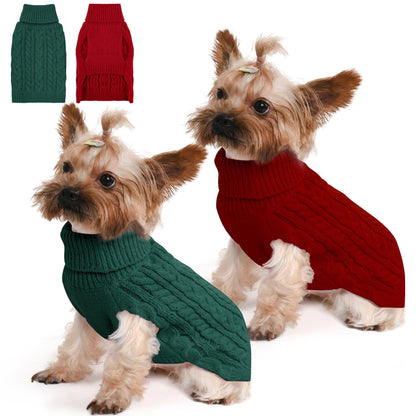 2 Pack Dog Sweaters for Small Dogs Winter Turtleneck Pullover Cable Knit Fleece Stretch Puppy Doggie Chihuahua Toy Poodle Yorkie Pomeranian Boy Girl Pet Clothes (S, Pink & Purple)