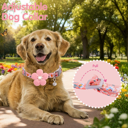 Small Dog Collar with Flower, Puppy Collar for Girl Dog Collars for Small Dogs Cute Dog Collar with Bell, Adjustable Length