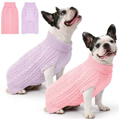 2 Pack Dog Sweaters for Small Dogs Winter Turtleneck Pullover Cable Knit Fleece Stretch Puppy Doggie Chihuahua Toy Poodle Yorkie Pomeranian Boy Girl Pet Clothes (S, Pink & Purple)