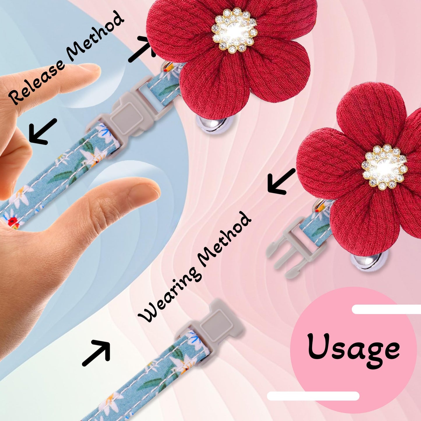 Small Dog Collar with Flower, Puppy Collar for Girl Dog Collars for Small Dogs Cute Dog Collar with Bell, Adjustable Length