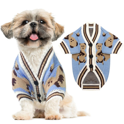 ABRRLO Small Dog Sweaters Cute Bear Dog Cardigans Clothes for Small Medium Dogs Boy Girl Puppy Cat Knitting Cardigan Outfits Dogs Autumn Coats Warm Pet Doggy Clothes Soft Knitwear Apparel (Beige,M)