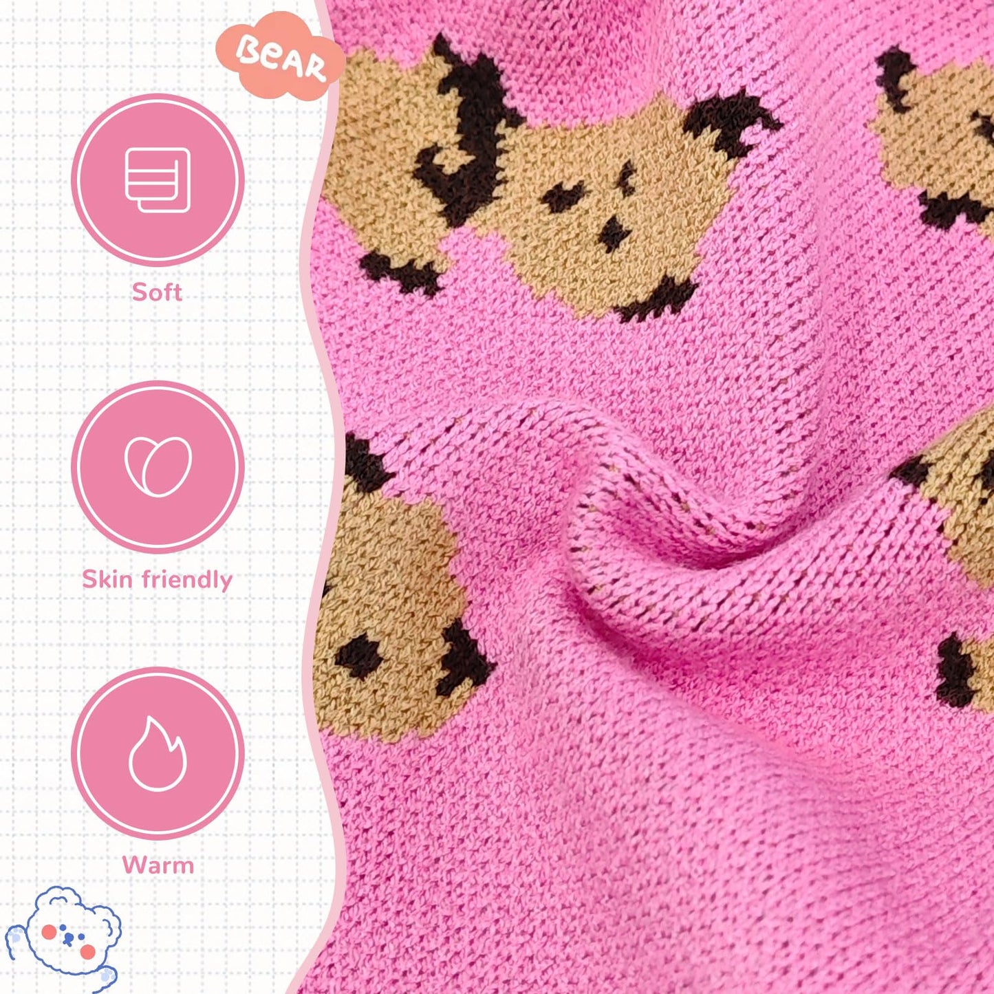 ABRRLO Small Dog Sweaters Cute Bear Dog Cardigans Clothes for Small Medium Dogs Boy Girl Puppy Cat Knitting Cardigan Outfits Dogs Autumn Coats Warm Pet Doggy Clothes Soft Knitwear Apparel (Beige,M)