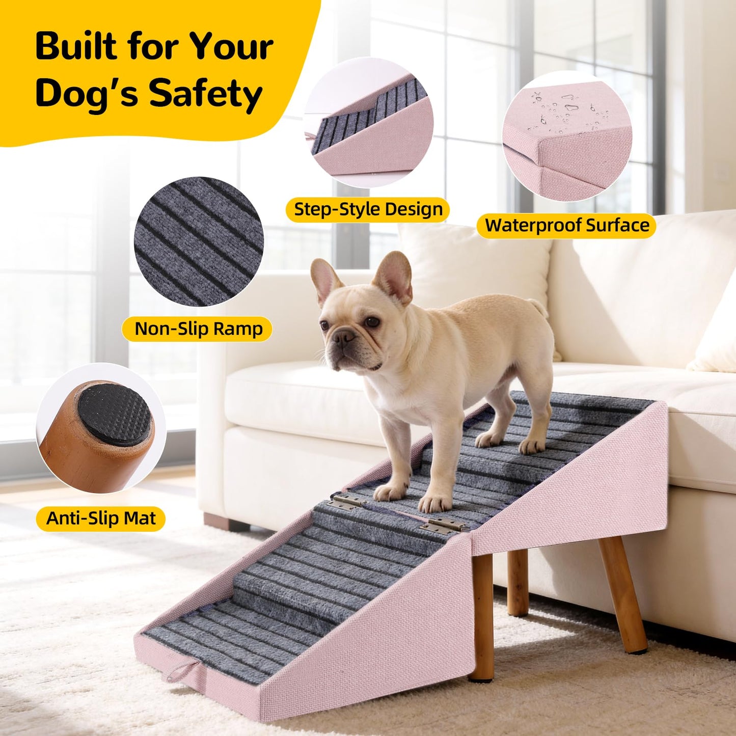 17.13" H Dog Stairs for Small Dogs, 2-in-1 Pet Steps & Ottoman - Foldable Dog Stairs for Couch, Non-Slip Wooden Pet Stairs for Puppy Senior Injured Dogs (Black)