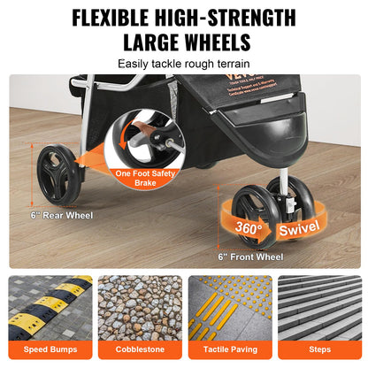 VEVOR Pet Stroller, 35 lbs Weight Capacity, Foldable Dog Stroller Cart, 4 Wheels Cats Strollers with with Detachable Carrier & Mesh Windows, Portable Design with Brake for Small to Medium Pets