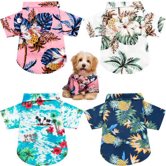 Weewooday 4 Pieces Small Pet Summer T-Shirts Hawaii Style Floral Pet Dog Shirt Breathable Cool Clothes Beach Seaside Puppy Sweatshirt for Puppy(Floral Style,Medium)