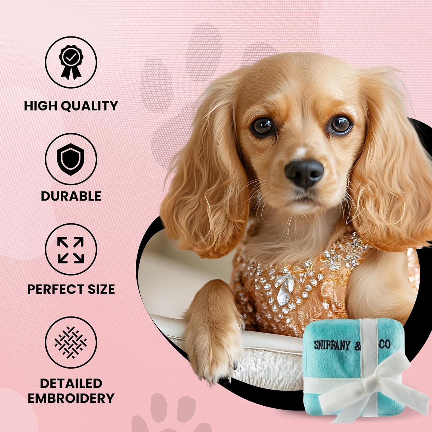 Diggin Designs Sniffany & Co Squeaky Plush Dog Toy Purse | Luxury-Inspired Parody Designer Handbag with Built-in Squeaker, Soft Plush Fashion Dog Toy – Haute Couture Purses & Handbags