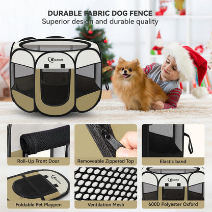 Siedihit Dog Cat Playpen, Puppy Pet Playpen Indoor for Small Dog Crate Tent Cage Outdoor, Portable Pop Up Dogs Enclosure Kennel with Carrying Case for Dogs/Cats/Rabbits(Grey, Small