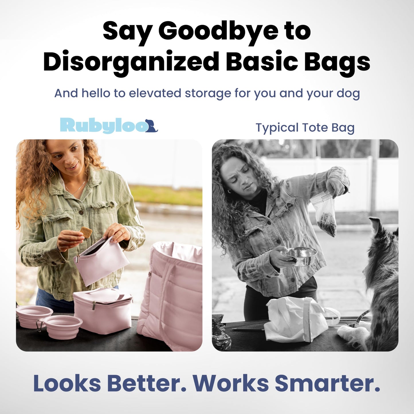 rubyloo Puffer Dog Travel Bag for Dog Moms – Doggy Diaper Bag with Pet Bowls & Food Storage or Everyday Puffy Tote – Doggy Mom Gifts for Women – Lightweight, Travel-Ready Gift for Pet Lovers – Beige