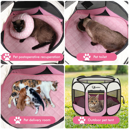 Siedihit Dog Cat Playpen, Puppy Pet Playpen Indoor for Small Dog Crate Tent Cage Outdoor, Portable Pop Up Dogs Enclosure Kennel with Carrying Case for Dogs/Cats/Rabbits(Grey, Small