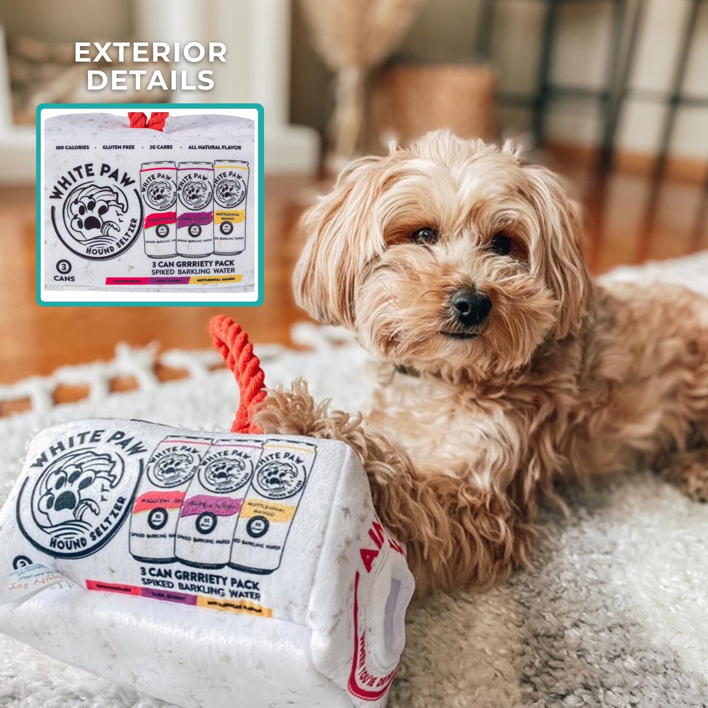 Haute Diggity Dog White Paw Grrriety Pack Activity House, Plush Designer Dog Toys with Interactive Squeaker, Stimulating Pet Enrichment, Machine-Washable & Safe Materials for All Breeds, One Size