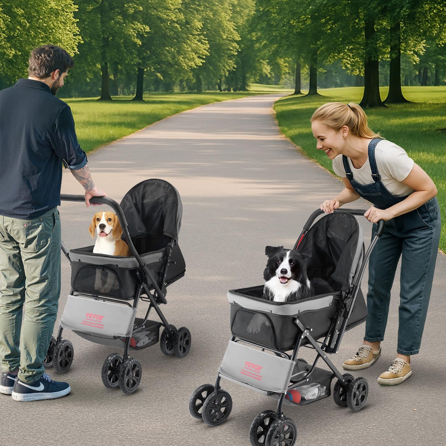 VEVOR Pet Stroller, 35 lbs Weight Capacity, Foldable Dog Stroller Cart, 4 Wheels Cats Strollers with with Detachable Carrier & Mesh Windows, Portable Design with Brake for Small to Medium Pets
