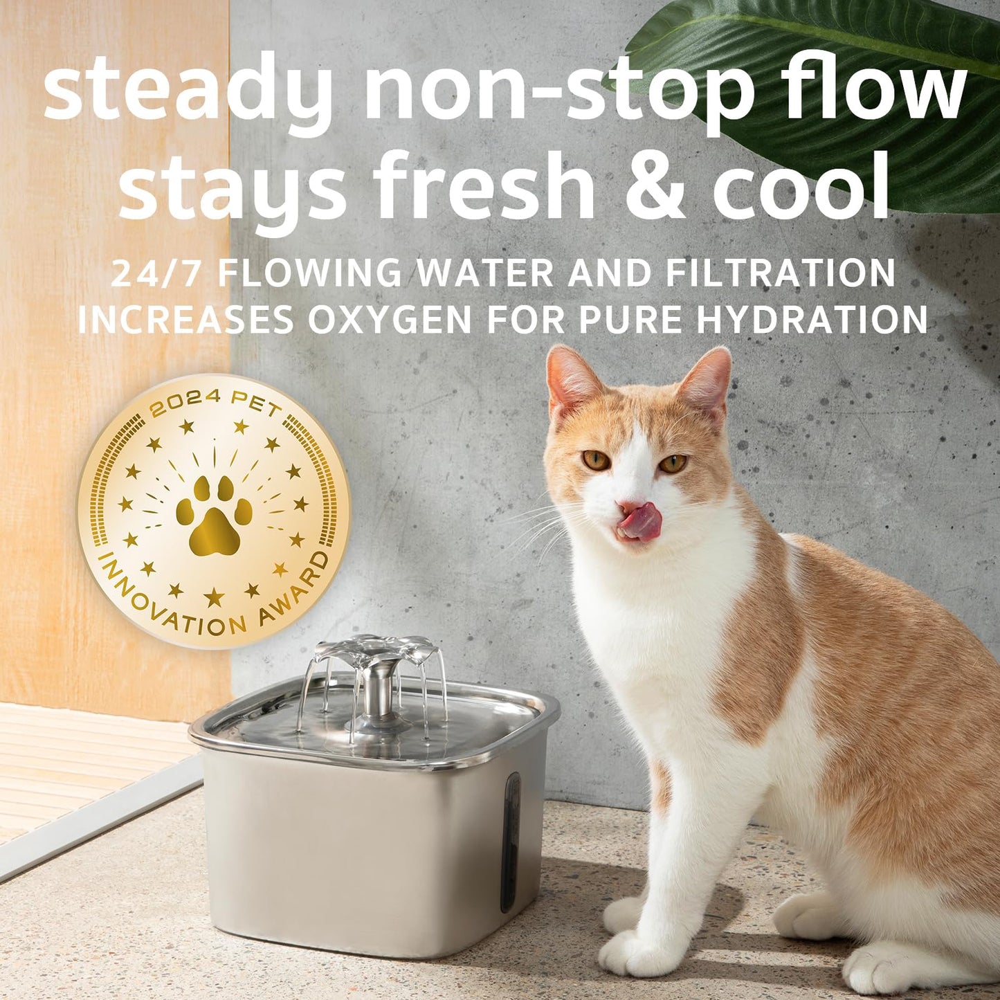 Veken Innovation Award Winner Stainless Steel Cat Water Fountain, 108oz/3.2L Automatic Pet Fountain Dog Water Dispenser with 3 Replacement Filters & Silicone Mat, Gifts for Cats, Dogs (Silver)