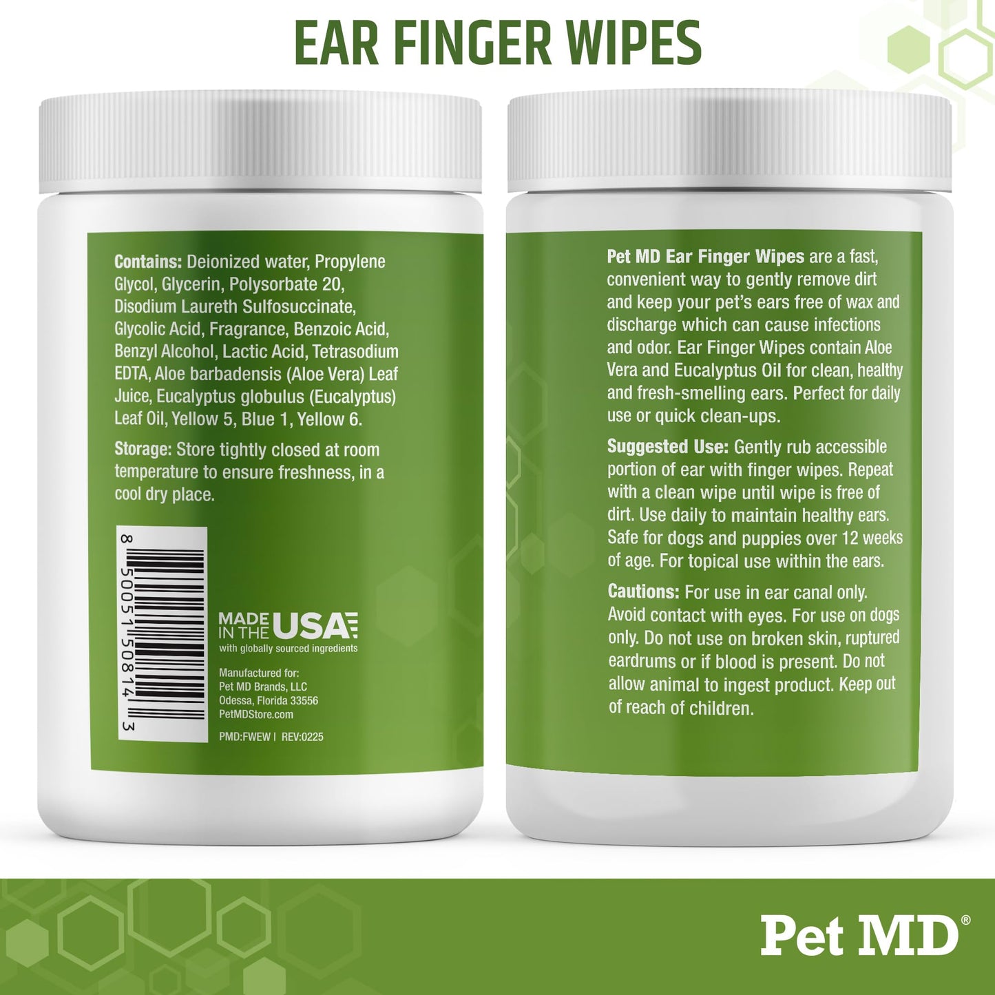 Pet MD Dog Ear Cleaning Wipes – Otic Cleanser for Dogs, Soothing Ear Care with Aloe Vera & Eucalyptus, Regular Wipes, 100 Count