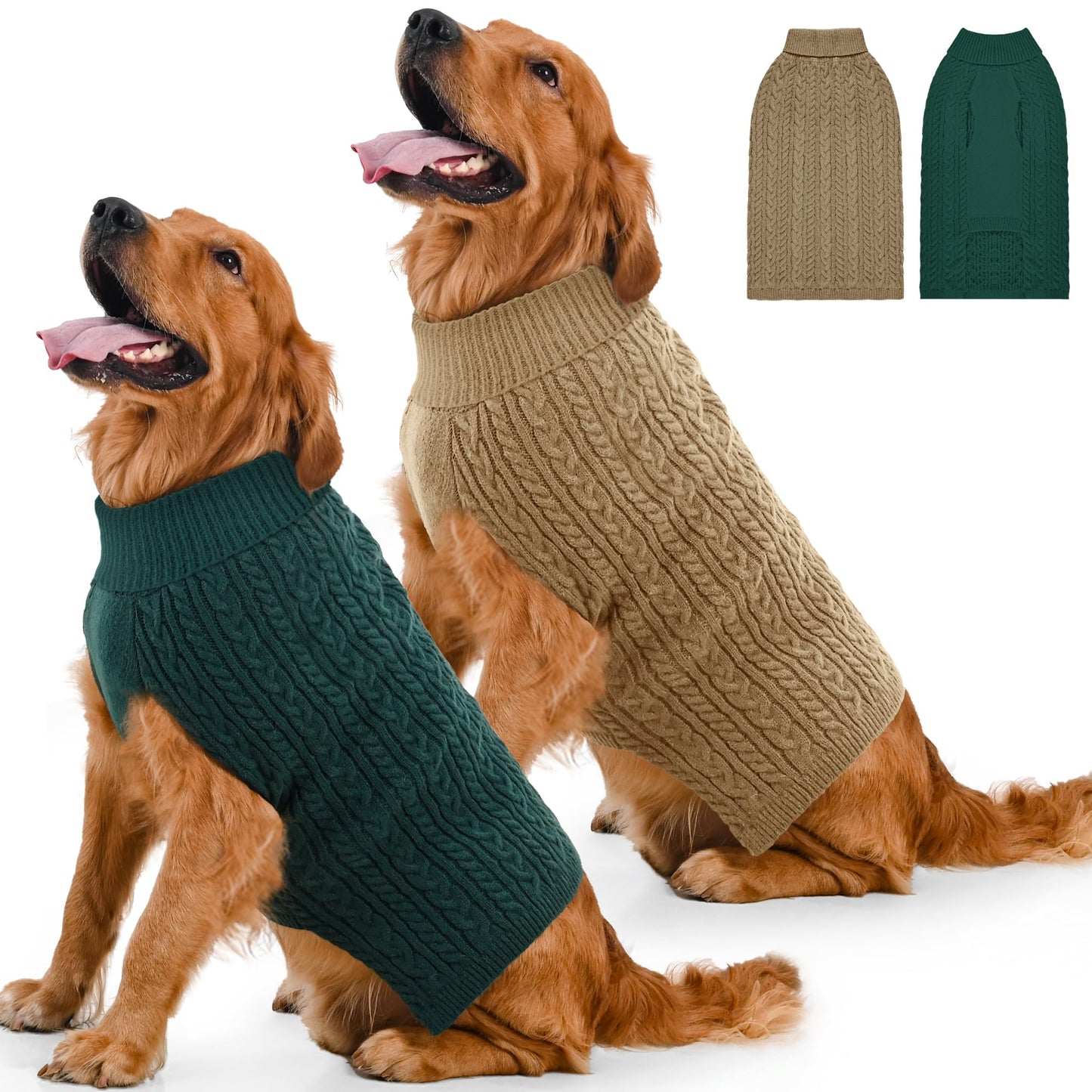 2 Pack Dog Sweaters for Small Dogs Winter Turtleneck Pullover Cable Knit Fleece Stretch Puppy Doggie Chihuahua Toy Poodle Yorkie Pomeranian Boy Girl Pet Clothes (S, Pink & Purple)