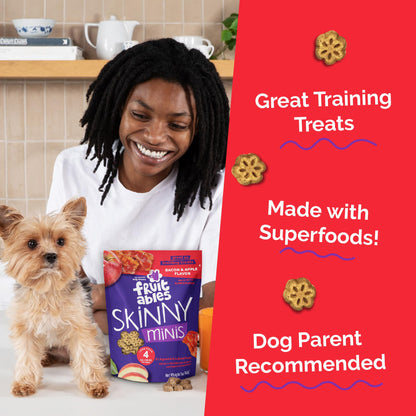 Fruitables Skinny Mini Dog Treats, Healthy Sweet Potato Treat for Dogs, Low Calorie & Delicious, Puppy Training, No Wheat, Corn or Soy, Made in the USA, Bacon and Apple Flavor, 12oz