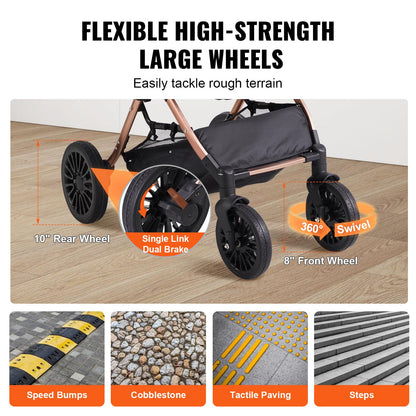 VEVOR Pet Stroller, 35 lbs Weight Capacity, Foldable Dog Stroller Cart, 4 Wheels Cats Strollers with with Detachable Carrier & Mesh Windows, Portable Design with Brake for Small to Medium Pets