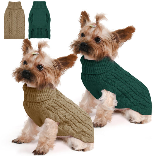 2 Pack Dog Sweaters for Small Dogs Winter Turtleneck Pullover Cable Knit Fleece Stretch Puppy Doggie Chihuahua Toy Poodle Yorkie Pomeranian Boy Girl Pet Clothes (S, Pink & Purple)