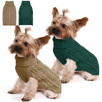 2 Pack Dog Sweaters for Small Dogs Winter Turtleneck Pullover Cable Knit Fleece Stretch Puppy Doggie Chihuahua Toy Poodle Yorkie Pomeranian Boy Girl Pet Clothes (S, Pink & Purple)